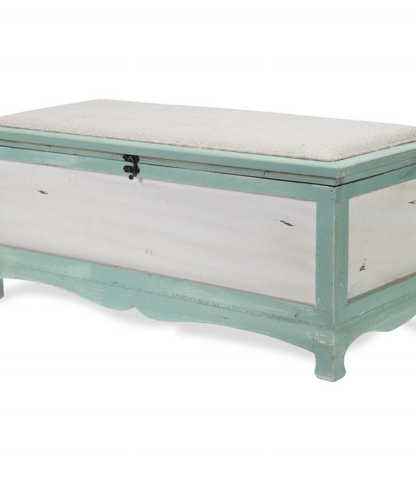 Rectangular Green Wooden with seat Cushion and inside Storage Bench