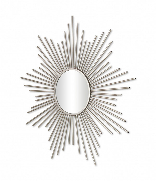 Striking Silver Metal Sunburst Design Wall Mirror