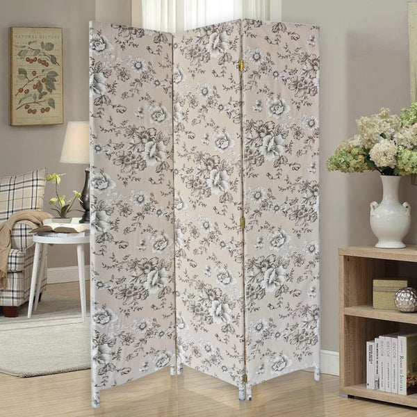 3 Panel Beige and Black Soft Fabric Finish Room Divider