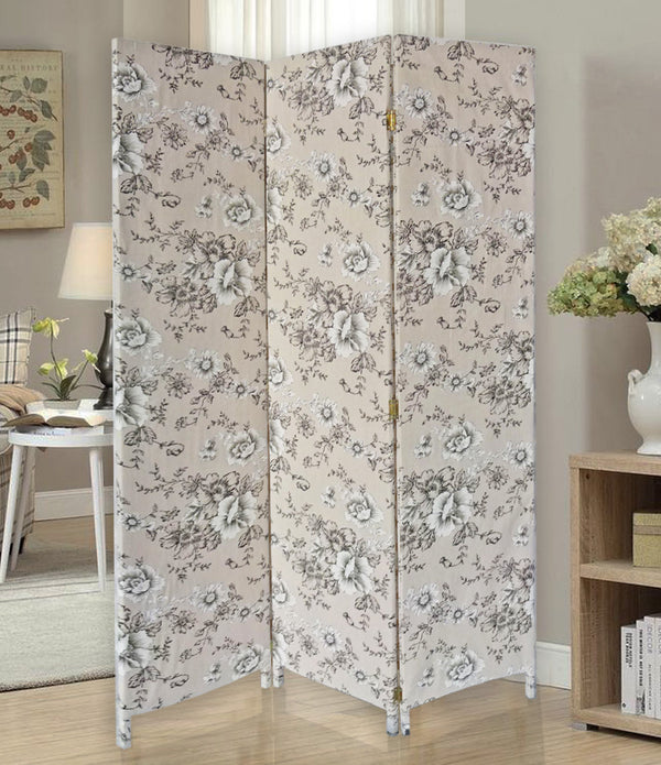 3 Panel Beige and Black Soft Fabric Finish Room Divider