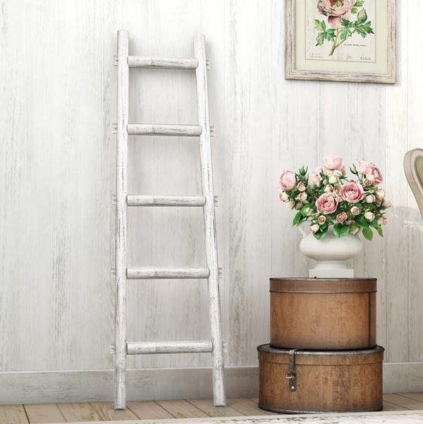 5 Step White Decorative Ladder Shelve