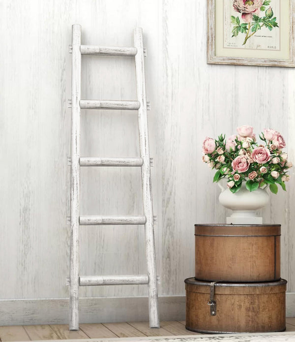 5 Step White Decorative Ladder Shelve