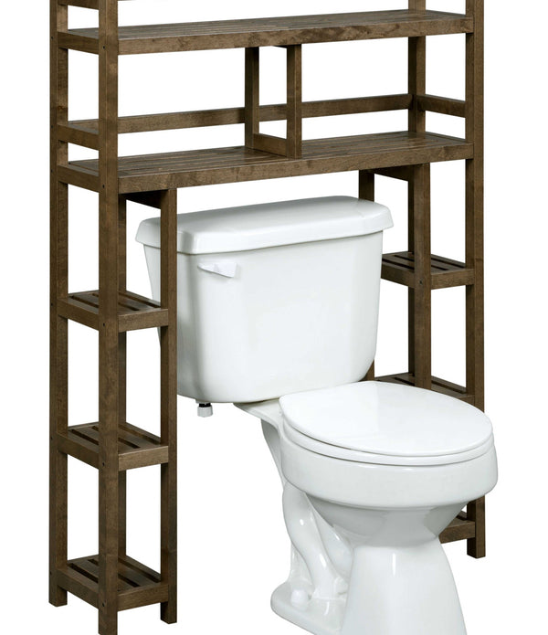 Chestnut Finish 2 Tier Solid Wood Over Toilet Organizer