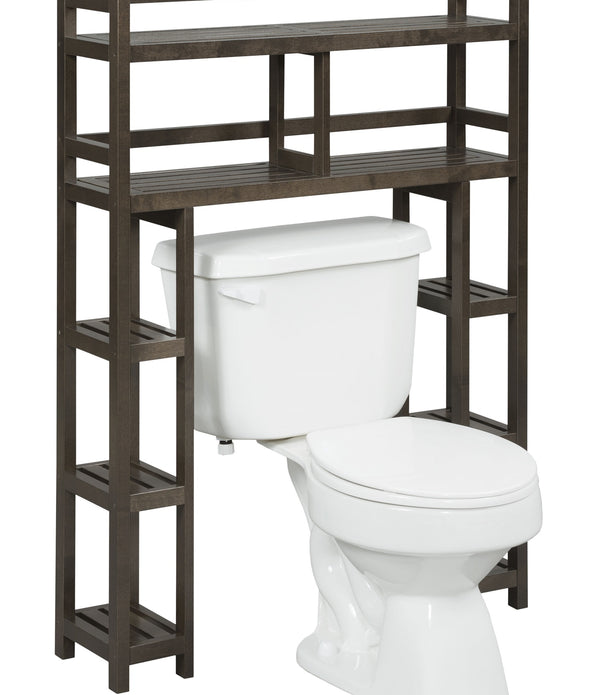 Espresso Finish 2 Tier Solid Wood Over Toilet Organizer