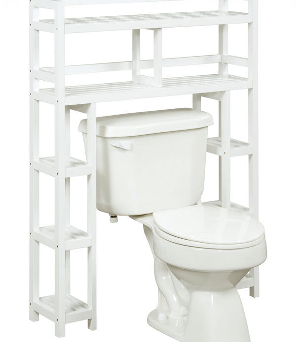 White Finish 2 Tier Solid Wood Over Toilet Organizer