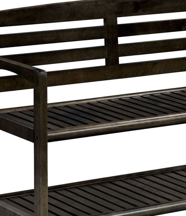 Espresso Finish Solid Wood Slat Bench with High Back and Shelf