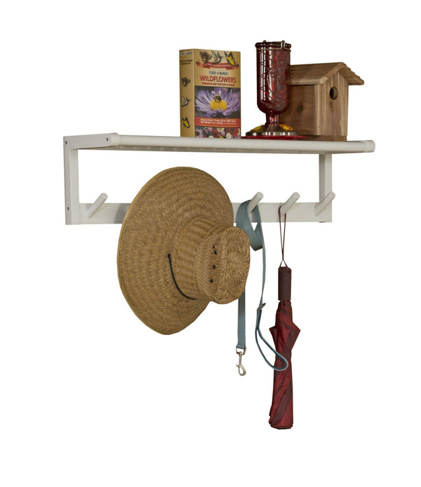 Wood Large Peg Coat or Towel Rack with Shelf in White