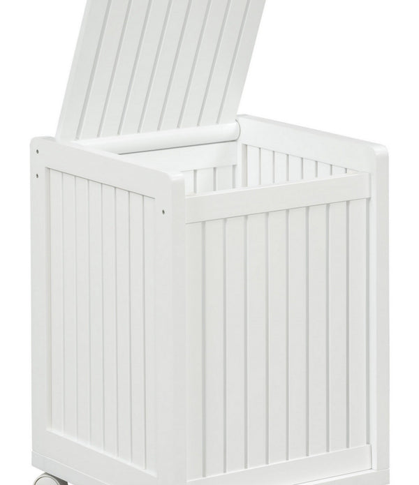 White Solid Wood Rolling Laundry Hamper with Lid