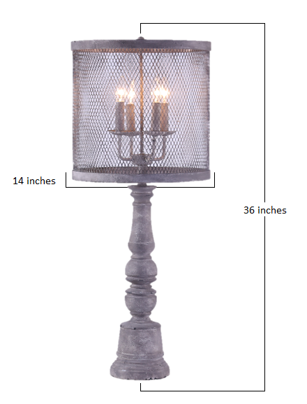 Distressed Grey Traditional Table Lamp with Mesh Metal Shade