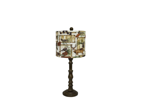 Brown Traditional Table Lamp with Woodland Animal Printed Shade