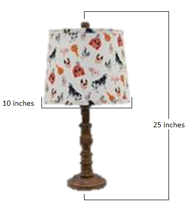 Brown Traditional Table Lamp with Farm Animal Printed Shade