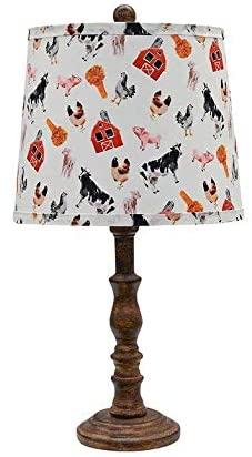 Brown Traditional Table Lamp with Farm Animal Printed Shade