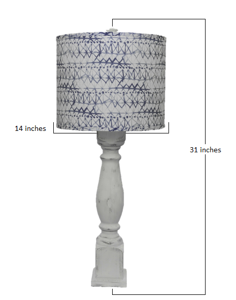 Distressed White Table Lamp with Patterned Shade