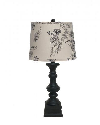 Distressed Black Beige Flower Linen Shade Table Lamp