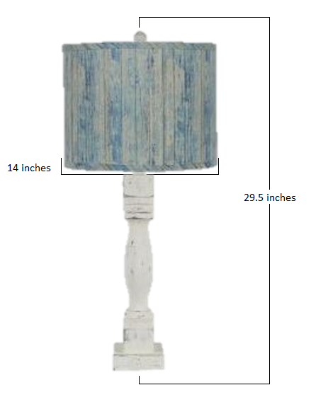 Distressed White Table Lamp with Wood Planks in Blue Shade