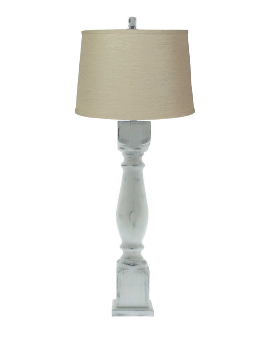 Distressed White Table Lamp with Linen Fabric Shade