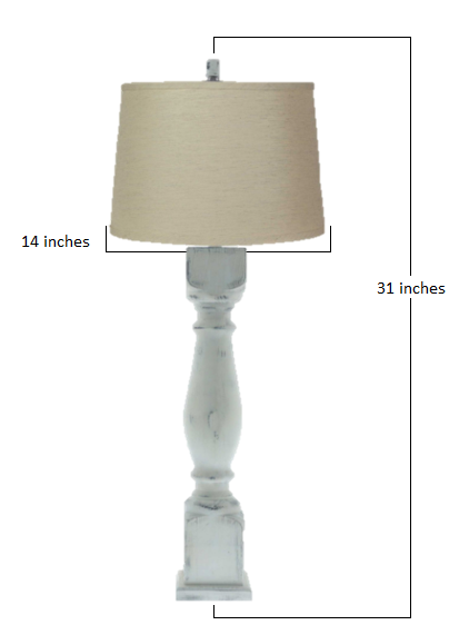 Distressed White Table Lamp with Linen Fabric Shade