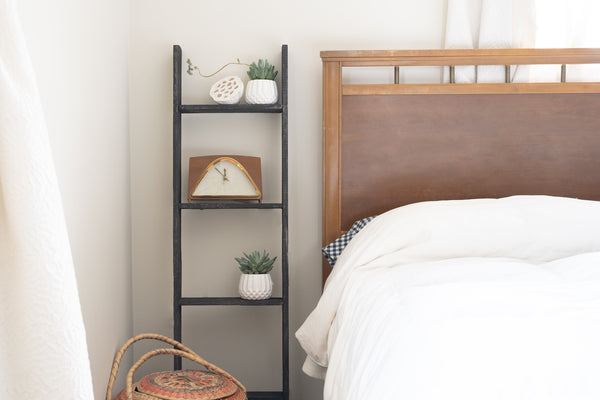 4 Step Blackwash Rustic Wood Ladder Shelf