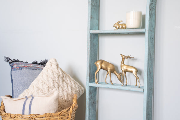 5 Step Rustic Turquoise Wood Ladder Shelf