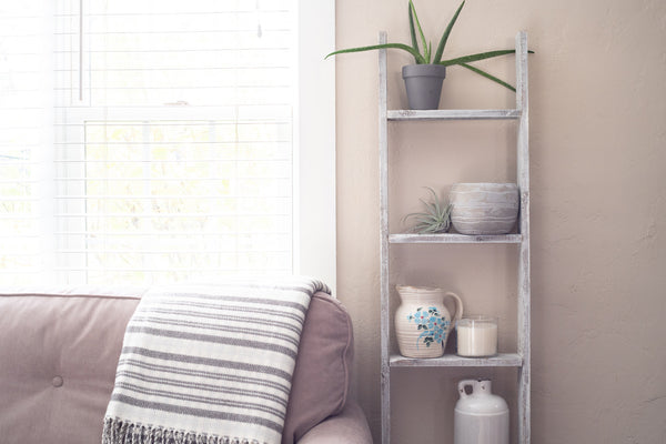 4 Step Rustic White Wood Ladder Shelf