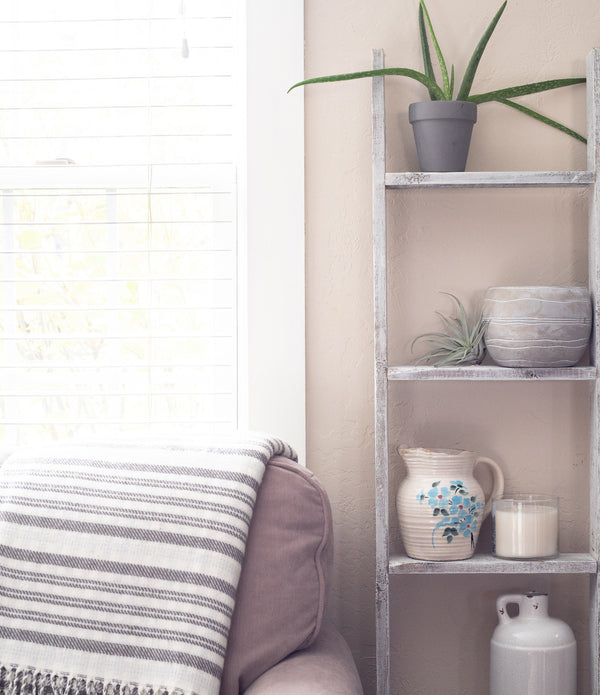 4 Step Rustic White Wood Ladder Shelf