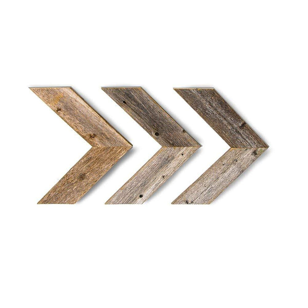 Set of 3 White Wash Reclaimed Wood Chevron Arrow