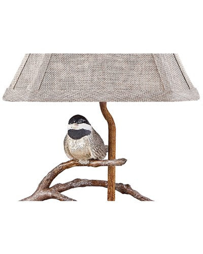 Songbird on a Branch Accent Lamp with Tailored Shade