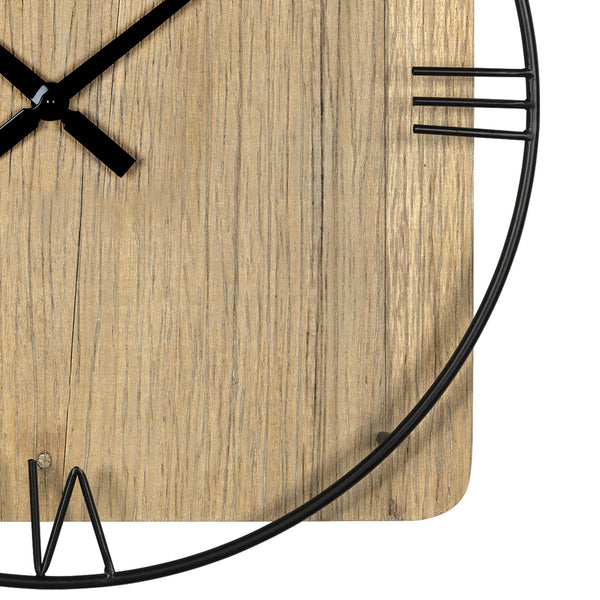 Minimalist Rustic Circle Square Wood and Metal Wall Clock