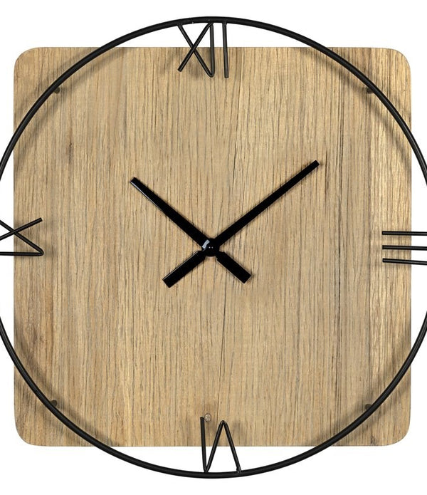 Minimalist Rustic Circle Square Wood and Metal Wall Clock