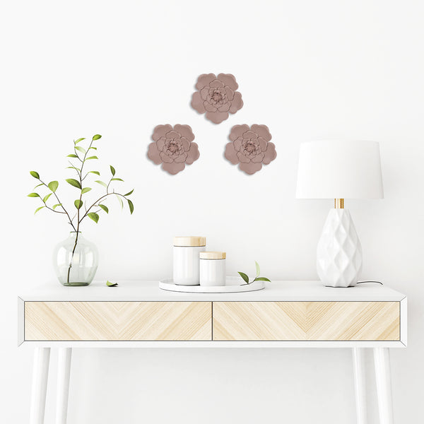 Set of 3 Metallic Mauve Flowers Wall Decor