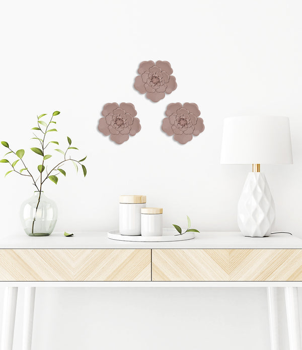 Set of 3 Metallic Mauve Flowers Wall Decor