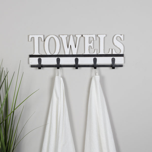 Distressed White Towels Wall Hooks