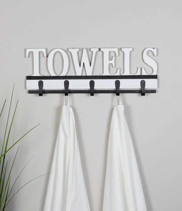 Distressed White Towels Wall Hooks