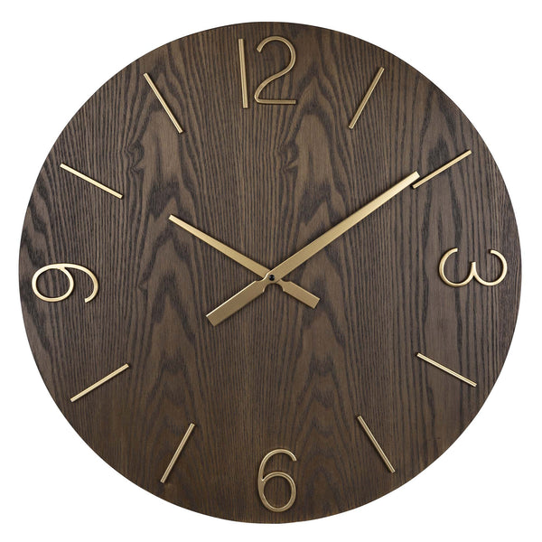 Classy Dark Stain Gold and Wood Wall Clock