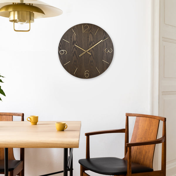 Classy Dark Stain Gold and Wood Wall Clock