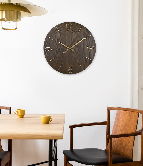 Classy Dark Stain Gold and Wood Wall Clock