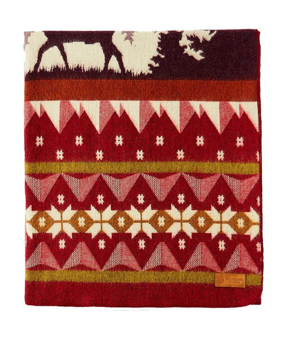 Queen Size Ultra Soft Red Ski Mountain Handmade Woven Blanket