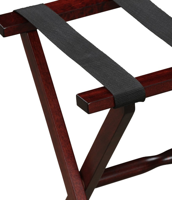 Hotel Cherry Mahogany Folding Luggage Rack with Black Straps