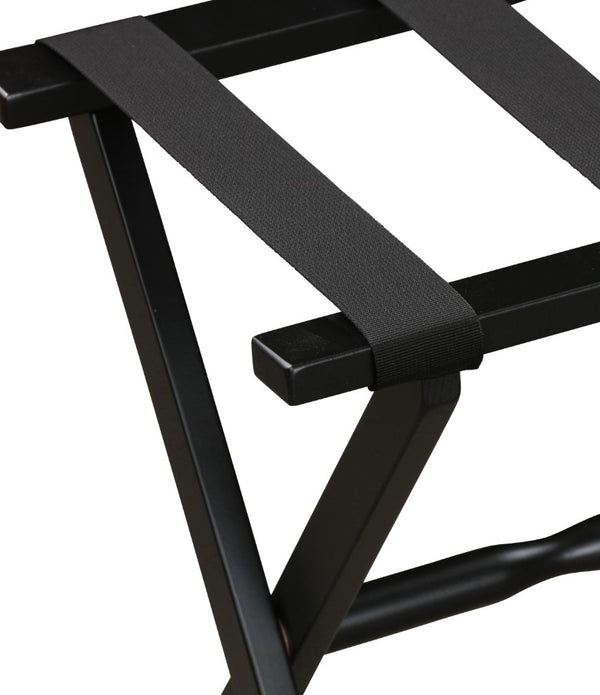 Hotel Black Finish Wood Folding Luggage Rack with Black Straps