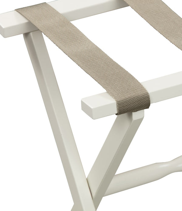 Hotel Ivory Finish Wood Folding Luggage Rack with Tan Straps