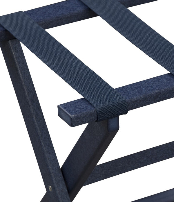 Earth Friendly Navy Blue Folding Luggage Rack with Navy Straps