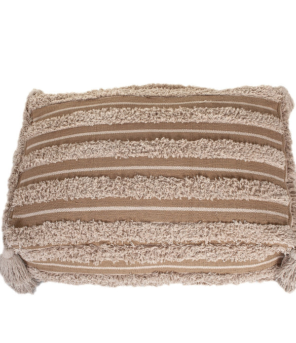 Camel Fringe Striped Pouf