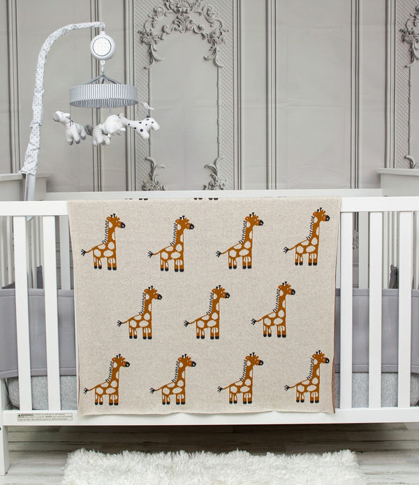 Ivory Giraffe Knitted Baby Blanket