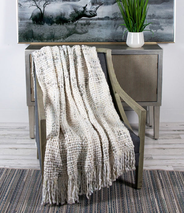 Boho Neutral Basketweave Throw Blanket