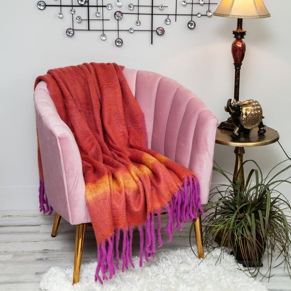 Boho Orange and Purple Wool Blend Throw Blanket