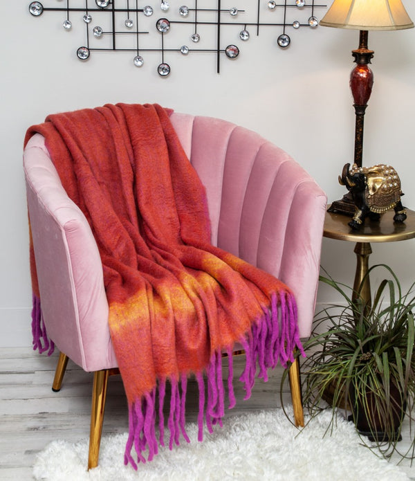 Boho Orange and Purple Wool Blend Throw Blanket