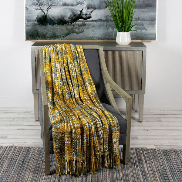 Boho Yellow and Gray Basketweave Throw Blanket