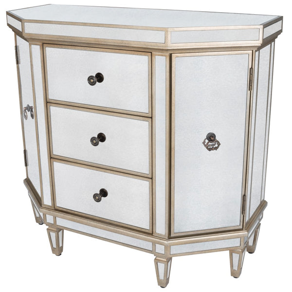 Angled Mirror Three Drawer Console Storage Chest