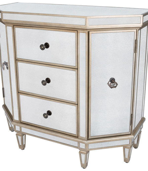 Angled Mirror Three Drawer Console Storage Chest