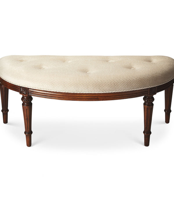 Classic Ivory and Golden Brown Crescent Shaped Bench